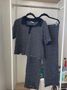 Zara Geometric Navy Blue Polo & Pants Set Size L